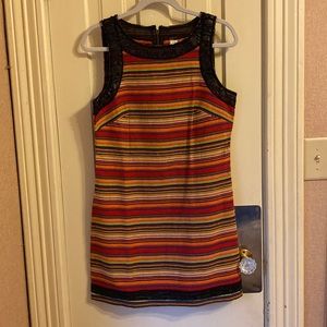 Sleeveless striped dress w/ beading